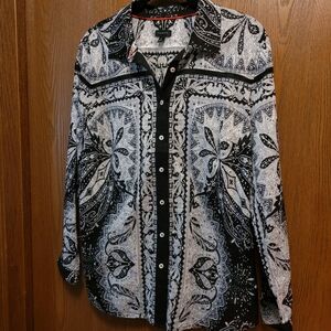 New Without Tags Talbots Black and White Paisley Button Down Shirt 100% Cotton M